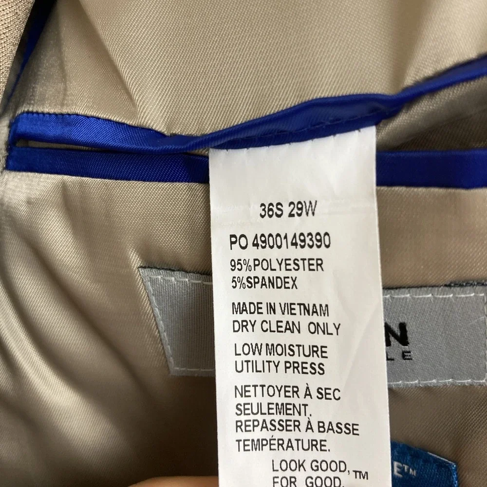 Kenneth Cole Mens Slim fit 2 Piece Suit 36S Pants 29W 30L Waist Tan Light Brown